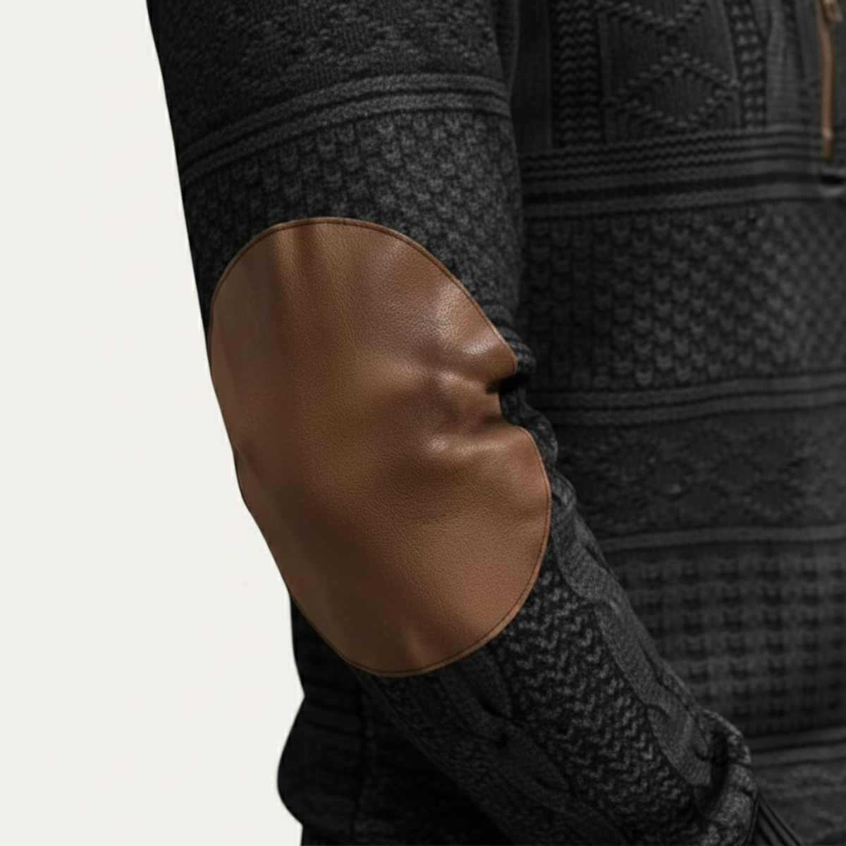 Men’s Textured Half-Zip Knit Sweater with Elbow Patches