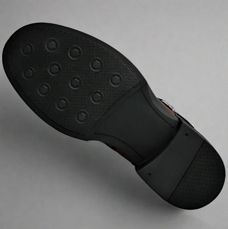 Men’s Leather Ankle Boots with Layered Fold and Buckle Detail