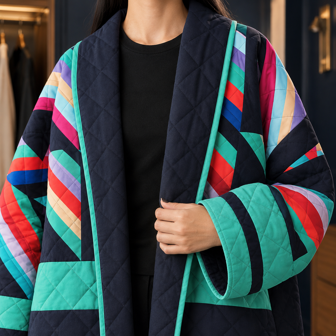 Women’s Oversized Geometric Patchwork Quilted Jacket