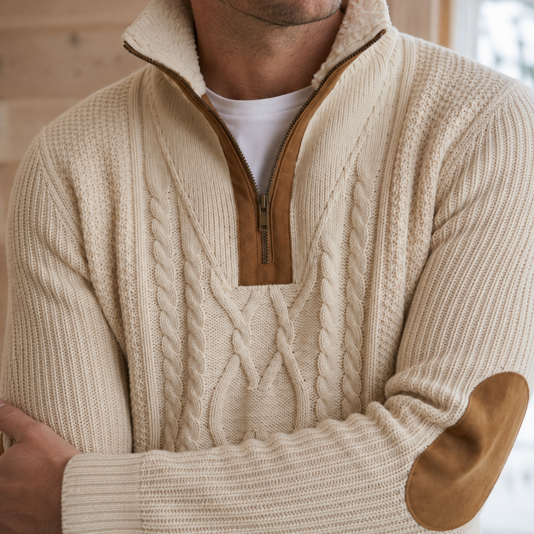 Men’s Textured Quarter-Zip Sweater with High Collar
