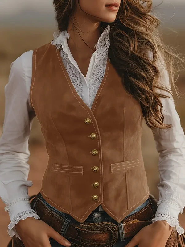 Women’s Fitted V-Neck Button Waistcoat with Pointed Hem
