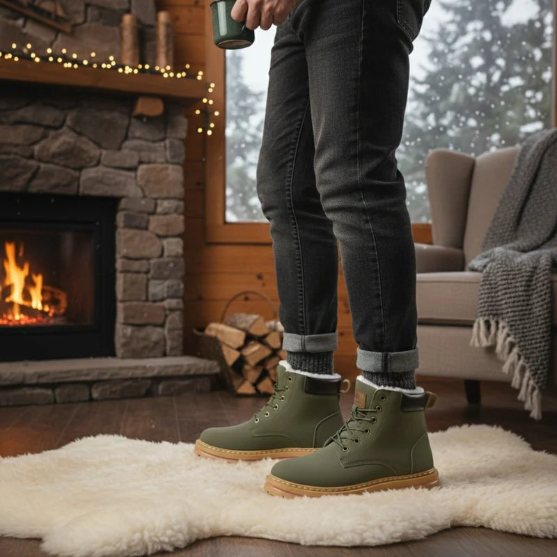Men’s Fur-Lined Winter Snow Boots with Chunky Lug Sole
