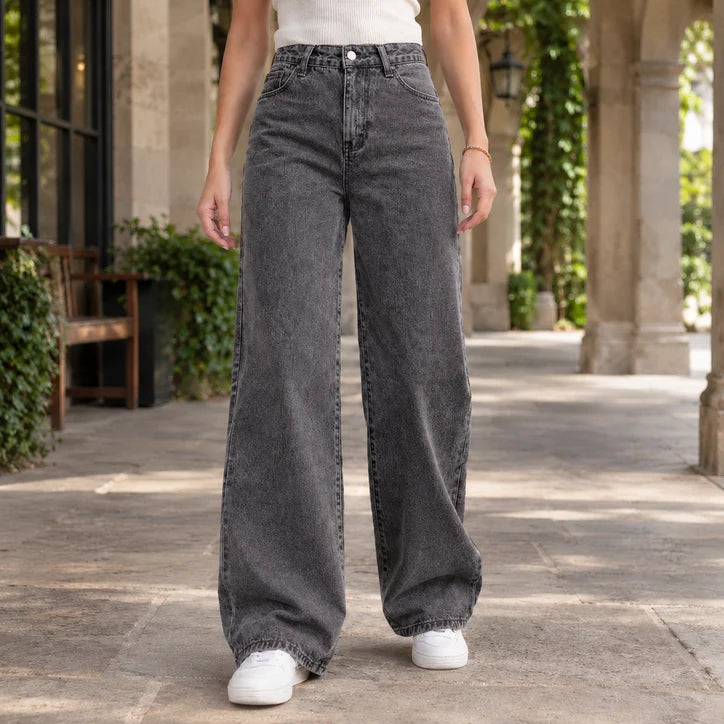 Women’s High-Rise Washed Denim Relaxed Wide-Leg Jeans