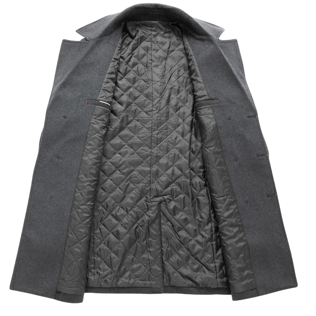 Men’s Textured Double-Breasted Mid-Length Overcoat