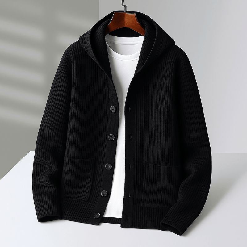Men’s Hooded Wool-Blend Button Cardigan