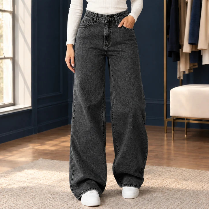 Women’s High-Rise Relaxed Wide-Leg Pants with Curved Pockets
