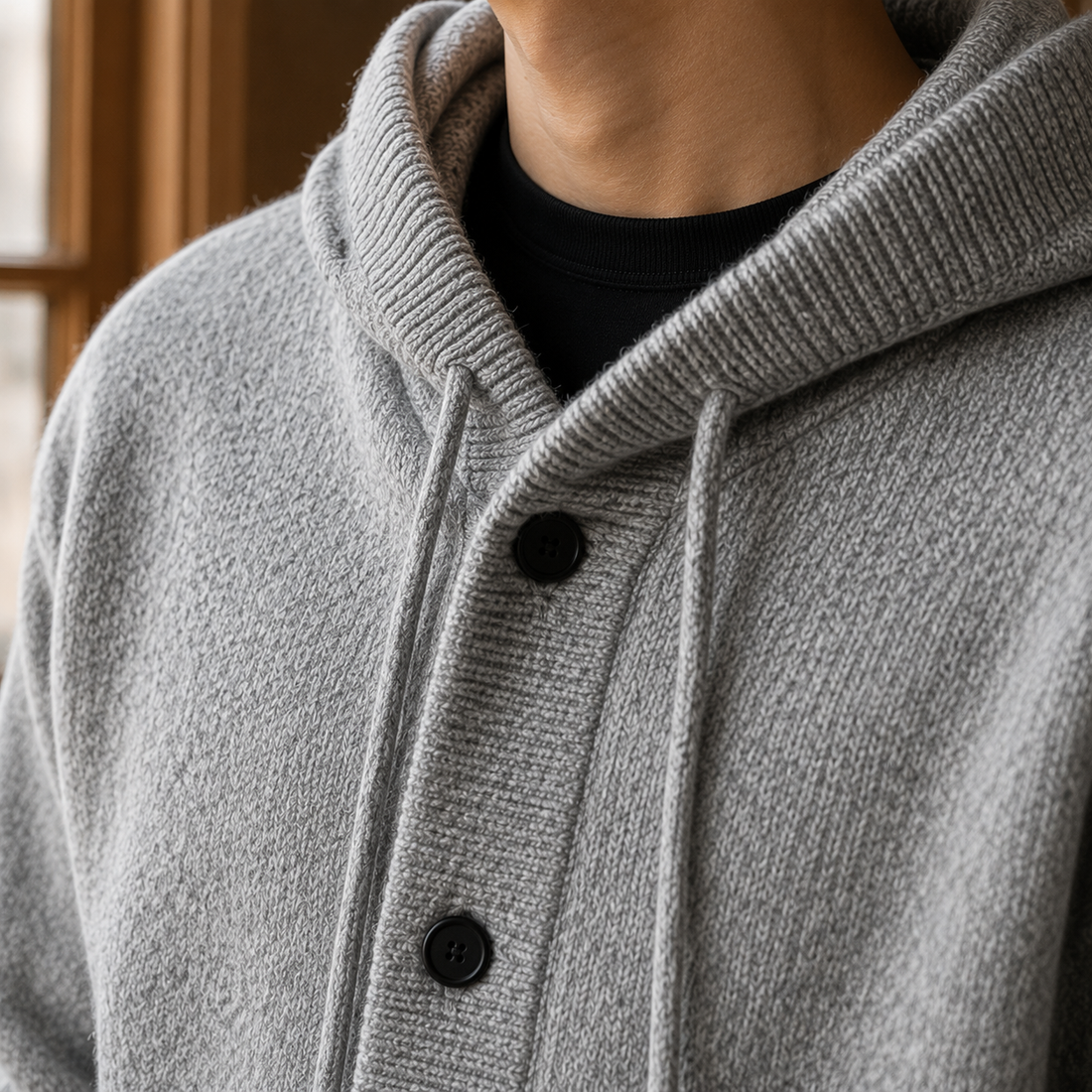 Men’s Wool-Blend Hooded Button-Front Sweater