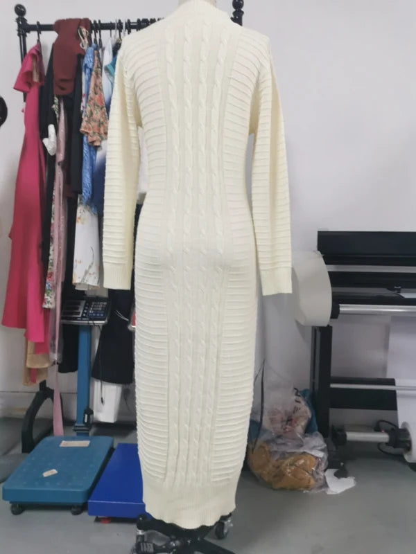 Women's Cable Knit Bodycon Maxi Dress with Long Sleeves