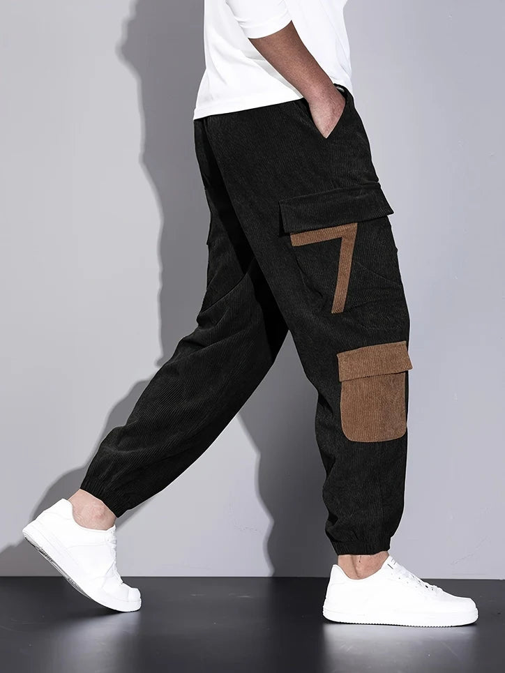 Men’s Cotton Corduroy Cargo Joggers with Adjustable Back Strap