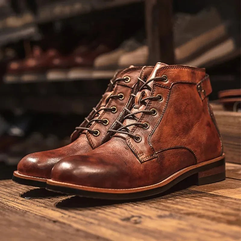 Men’s Genuine Leather Lace-Up Ankle Boots