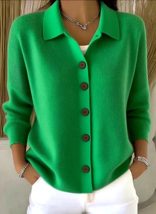 Women’s Ribbed Knit Collared Button-Front Cardigan