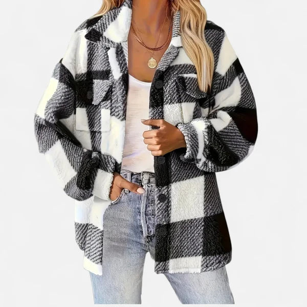 Women’s Checkered Plush Jacket with Tailored Winter Fit