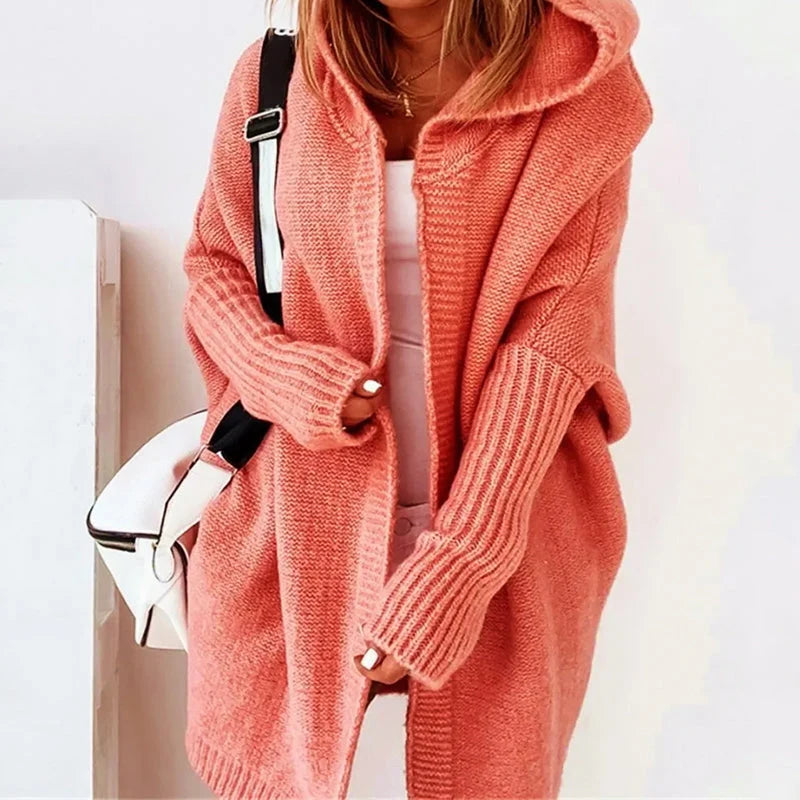 Women’s Oversized Knee-Length Hooded Knit Cardigan