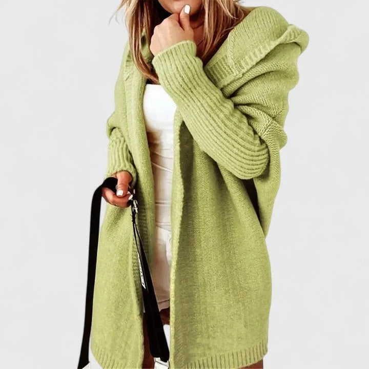 Women’s Oversized Knee-Length Hooded Open-Front Knit Cardigan