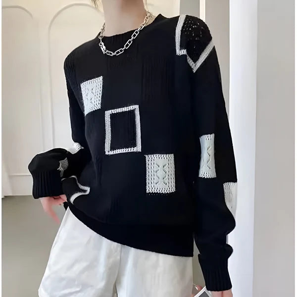 Women’s Printed Relaxed Crew Neck Knit Sweater