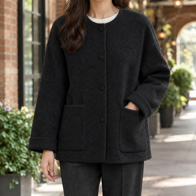 Women’s Relaxed Wool Button-Front Short Jacket