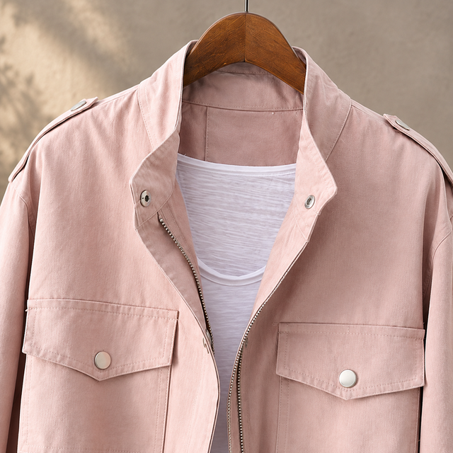 Women’s Structured Cotton-Blend Utility Jacket with Adjustable Waist