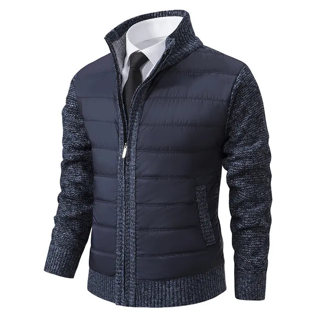 Men’s Quilted Front Knit-Sleeve Stand Collar Jacket
