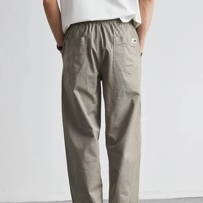 Men’s Relaxed Washed Cotton Trousers with Tapered Leg