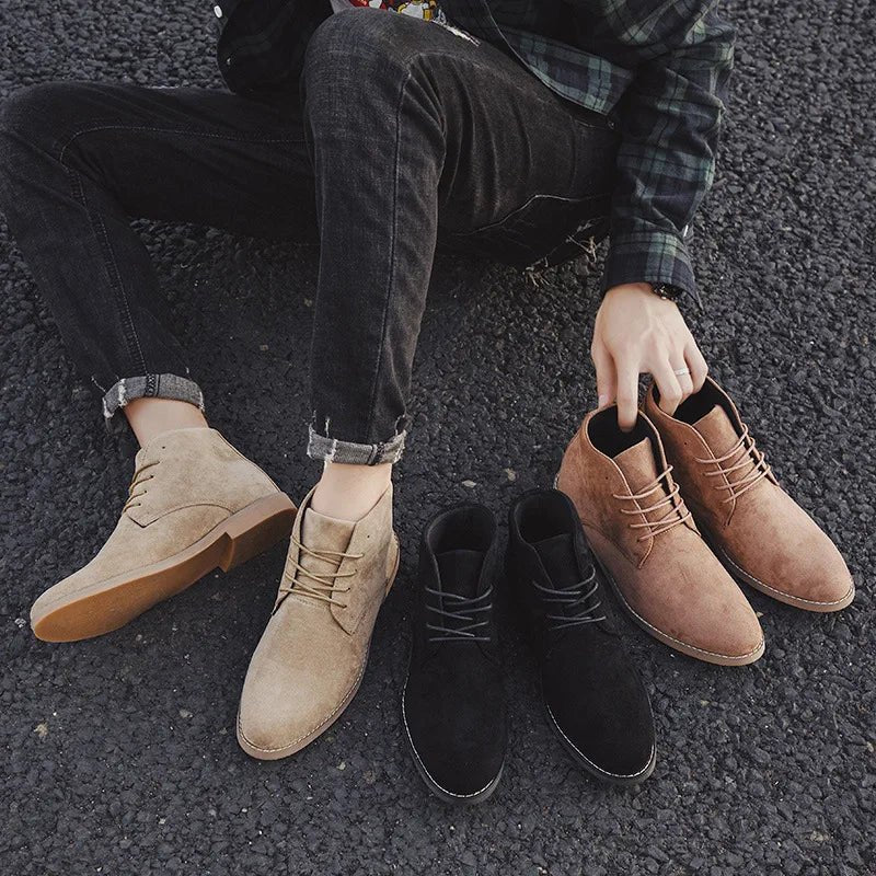 Men’s Genuine Suede Chelsea Boots with Rugged Rubber Sole