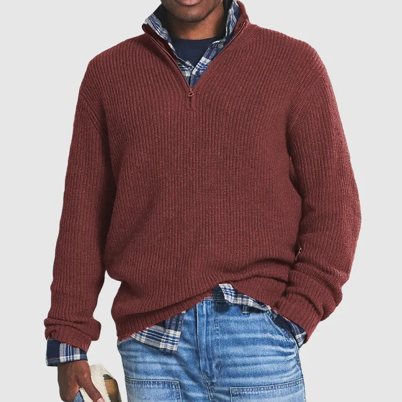 Men’s Ribbed Quarter-Zip Relaxed Knit Sweater