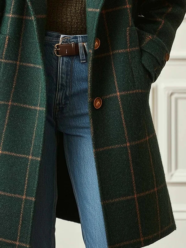 Women’s Longline Wool-Blend Tweed Coat with Wide Lapels
