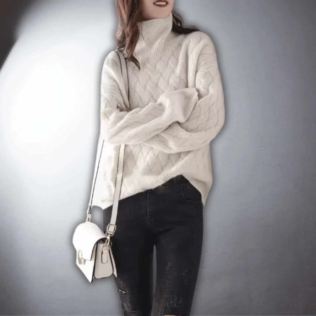 Women’s Oversized Basketweave Turtleneck Sweater