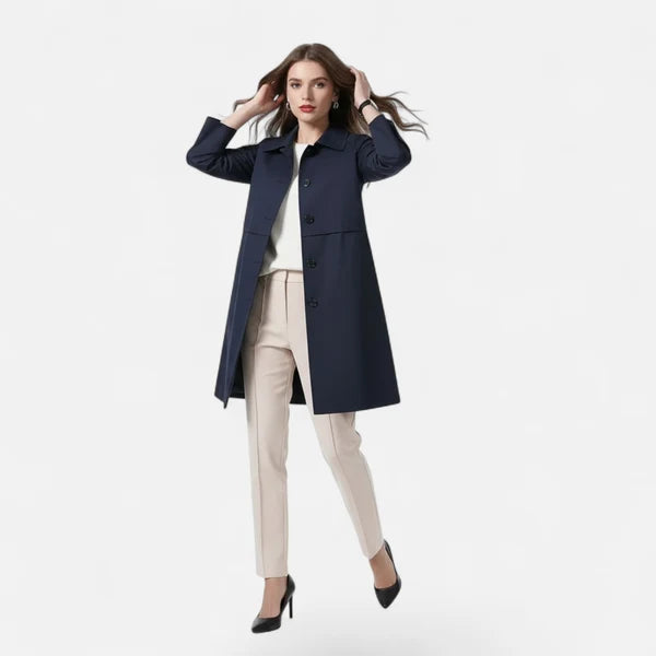 Women’s Mid-Length Wool-Blend Coat with Optional Waist Belt