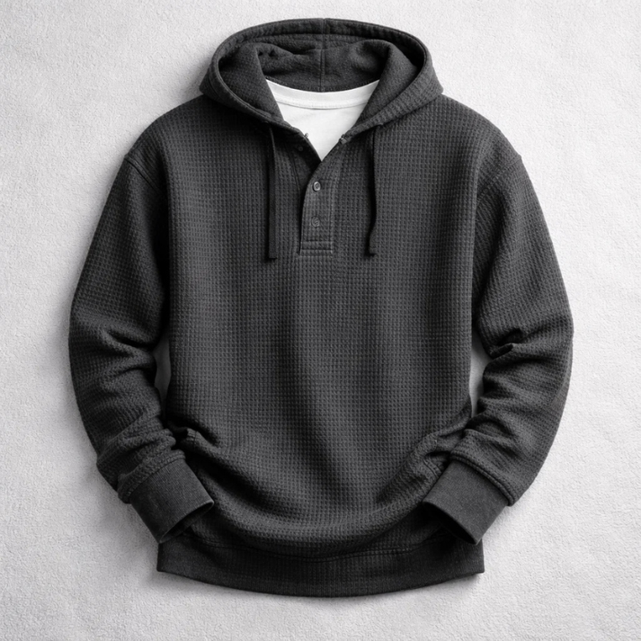 Men’s Waffle-Knit Henley Hooded Pullover