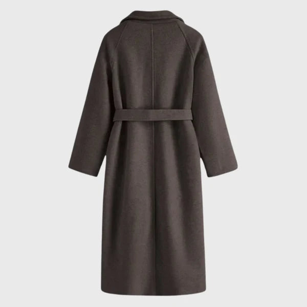Women’s Longline Wool-Blend Coat with Adjustable Waist Belt
