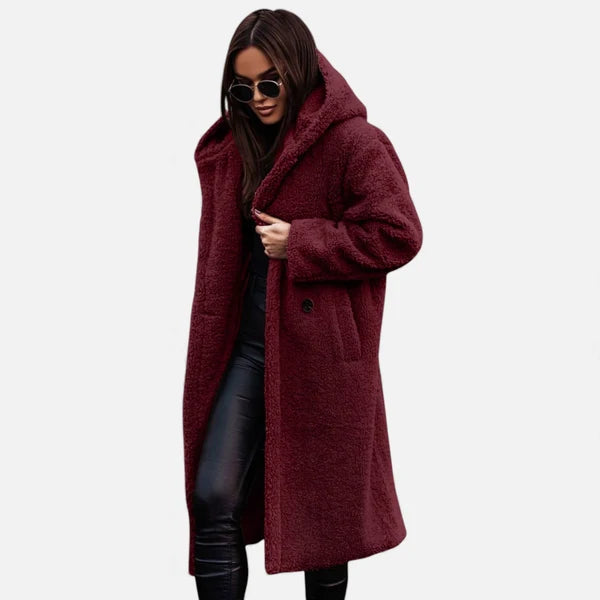 Women’s Longline Plush Faux-Fleece Coat with Tailored Fit