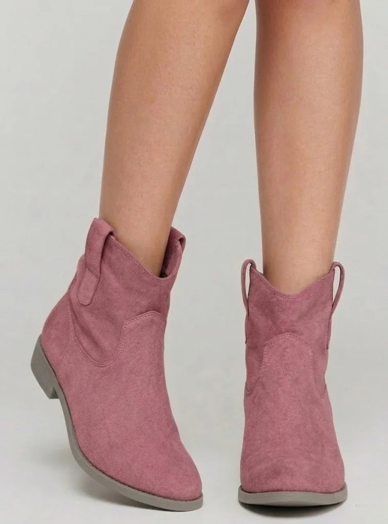 Women’s Suede Western Ankle Boots with Low Block Heel