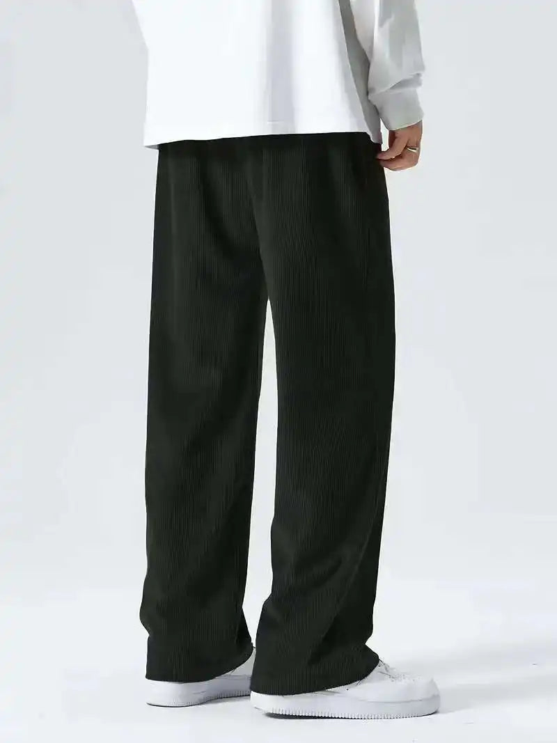 Men’s Relaxed Corduroy Pants with Elastic Waistband and Cuffs