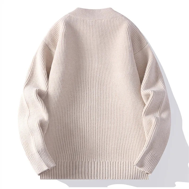 Men’s Vertical Rib Knit Pullover with Stand Collar
