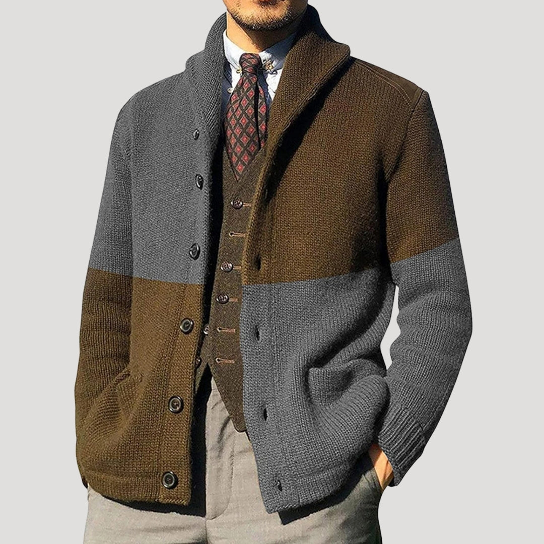 Men’s Wool-Knit Shawl Collar Button Cardigan Coat