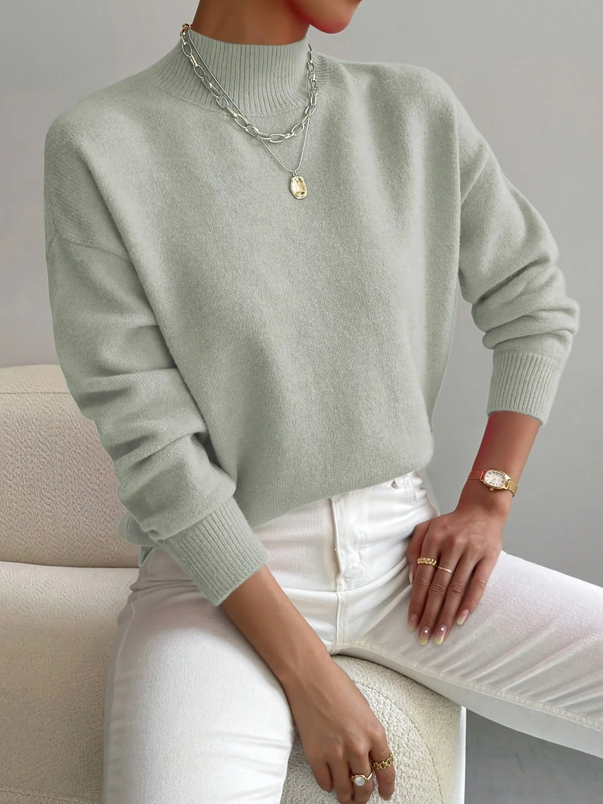 Women’s High-Collar Straight Knit Sweater