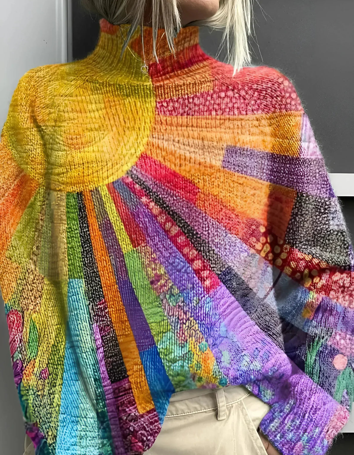 Women’s Colorful High-Neck Fitted Knit Sweater