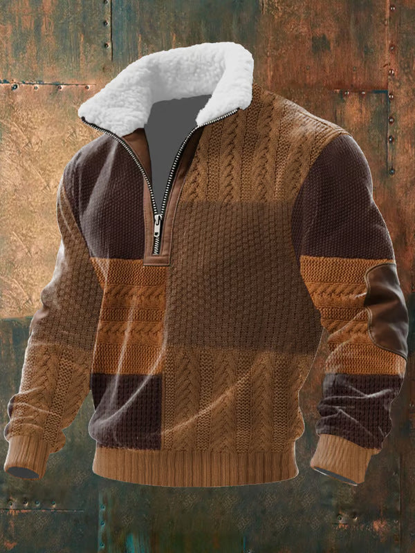 Men’s Fur-Collar Full-Zip Knit Sweater