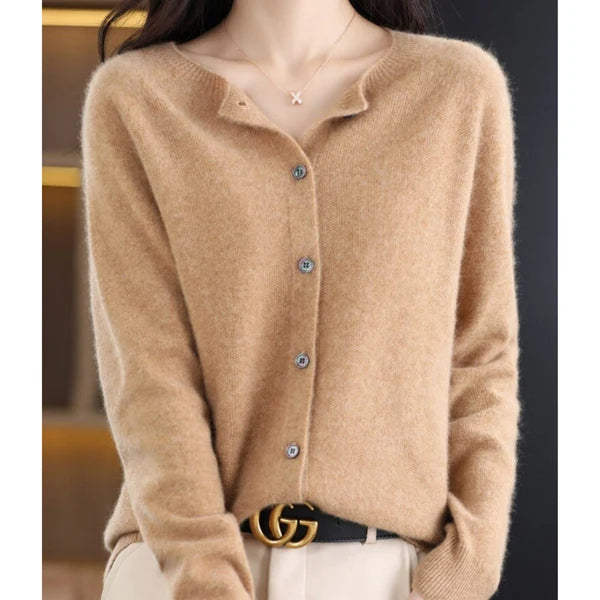 Women’s Merino Wool Cashmere Blend O-Neck Button Cardigan