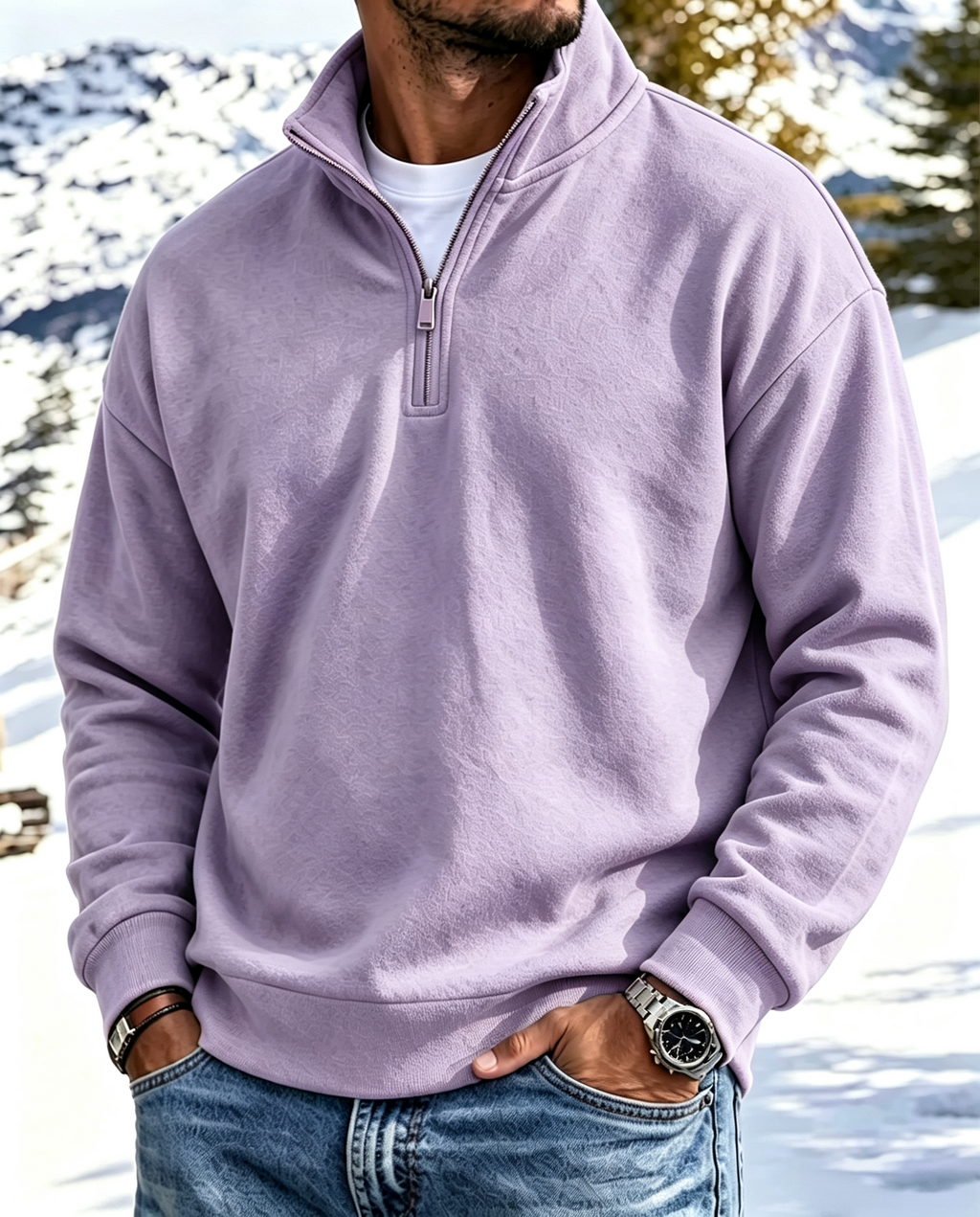 Men’s Cotton Relaxed Zip-Front Polo Sweatshirt