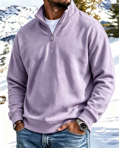 Men’s Cotton Relaxed Zip-Front Polo Sweatshirt