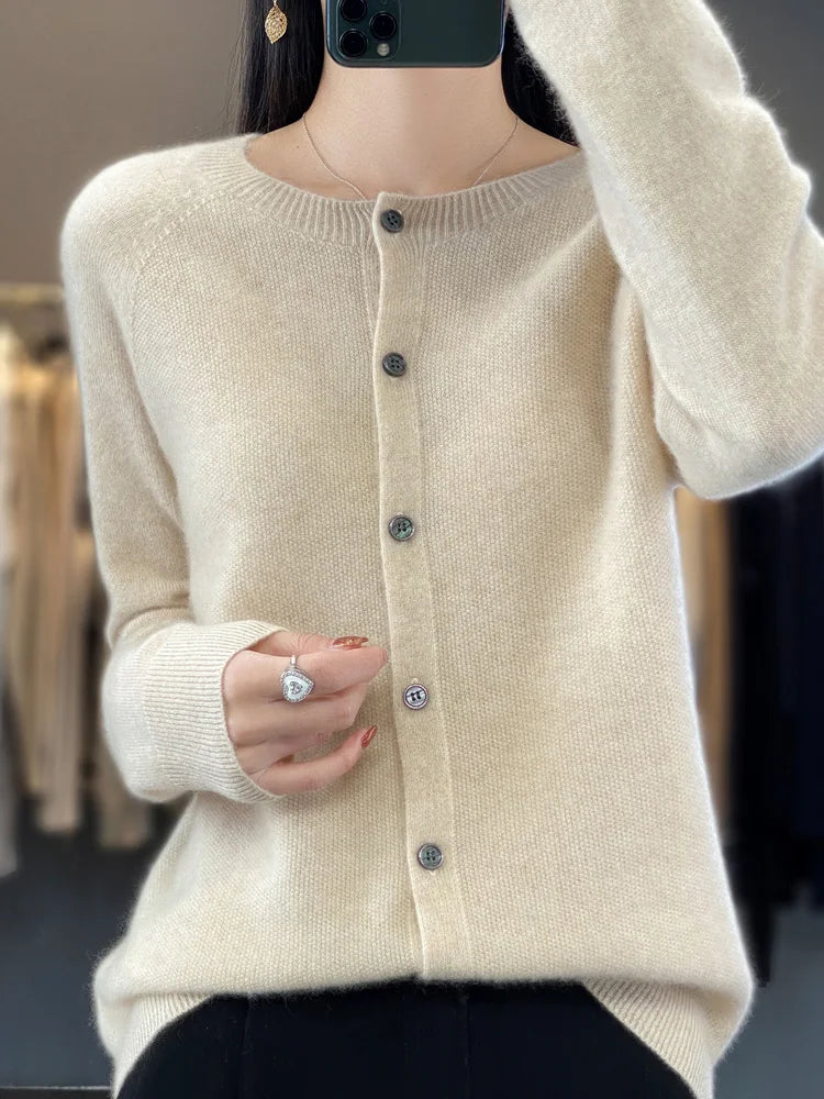 Women’s Classic Round-Neck Button-Up Knit Cardigan