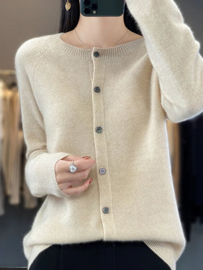 Women’s Classic Round-Neck Button-Up Knit Cardigan
