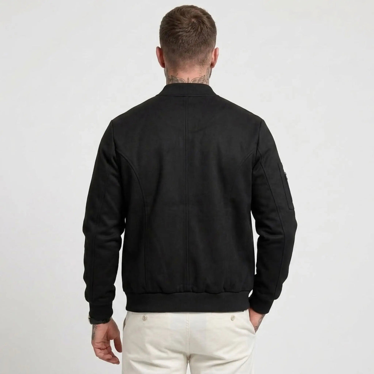 Men’s Suede-Texture Stand Collar Button-Up Jacket