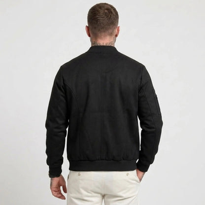 Men’s Suede-Texture Stand Collar Button-Up Jacket