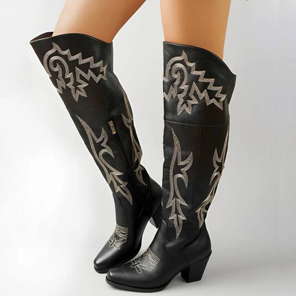 Women’s Classic Over-the-Knee Cowboy Boots with Versatile Style