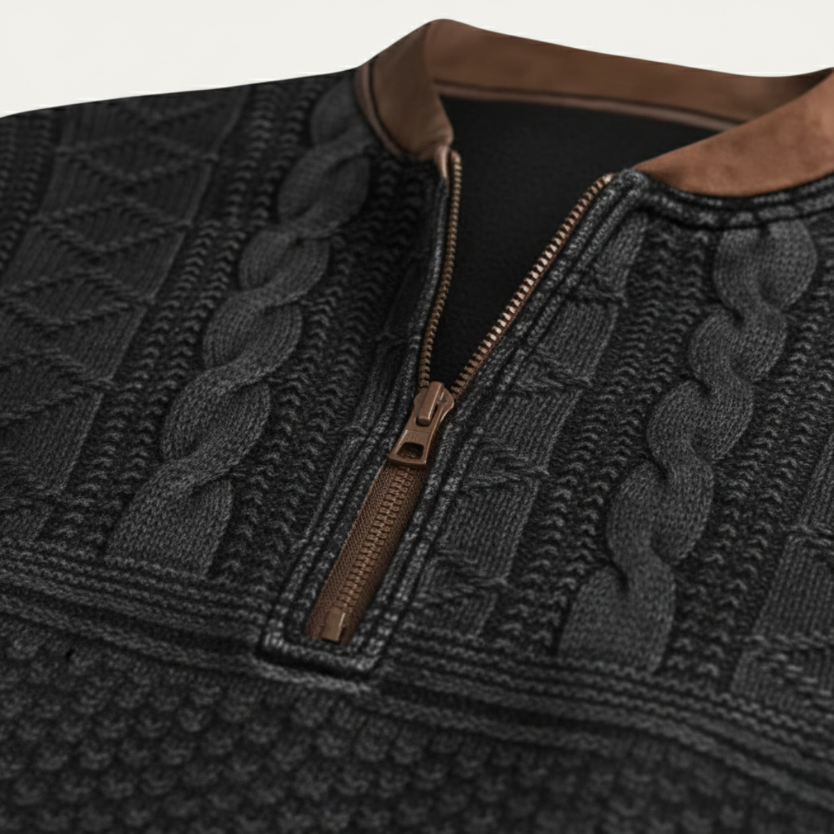 Men’s Textured Half-Zip Knit Sweater with Elbow Patches