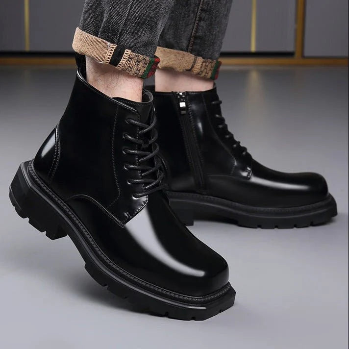 Men’s Leather Lace-Up Ankle Boots with Chunky Lug Sole
