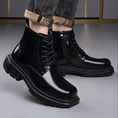 Men’s Leather Lace-Up Ankle Boots with Chunky Lug Sole