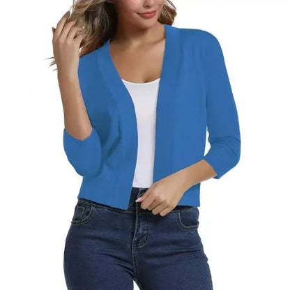 Women’s Cropped Open-Front Cardigan with Relaxed Fit and 3/4 Sleeves